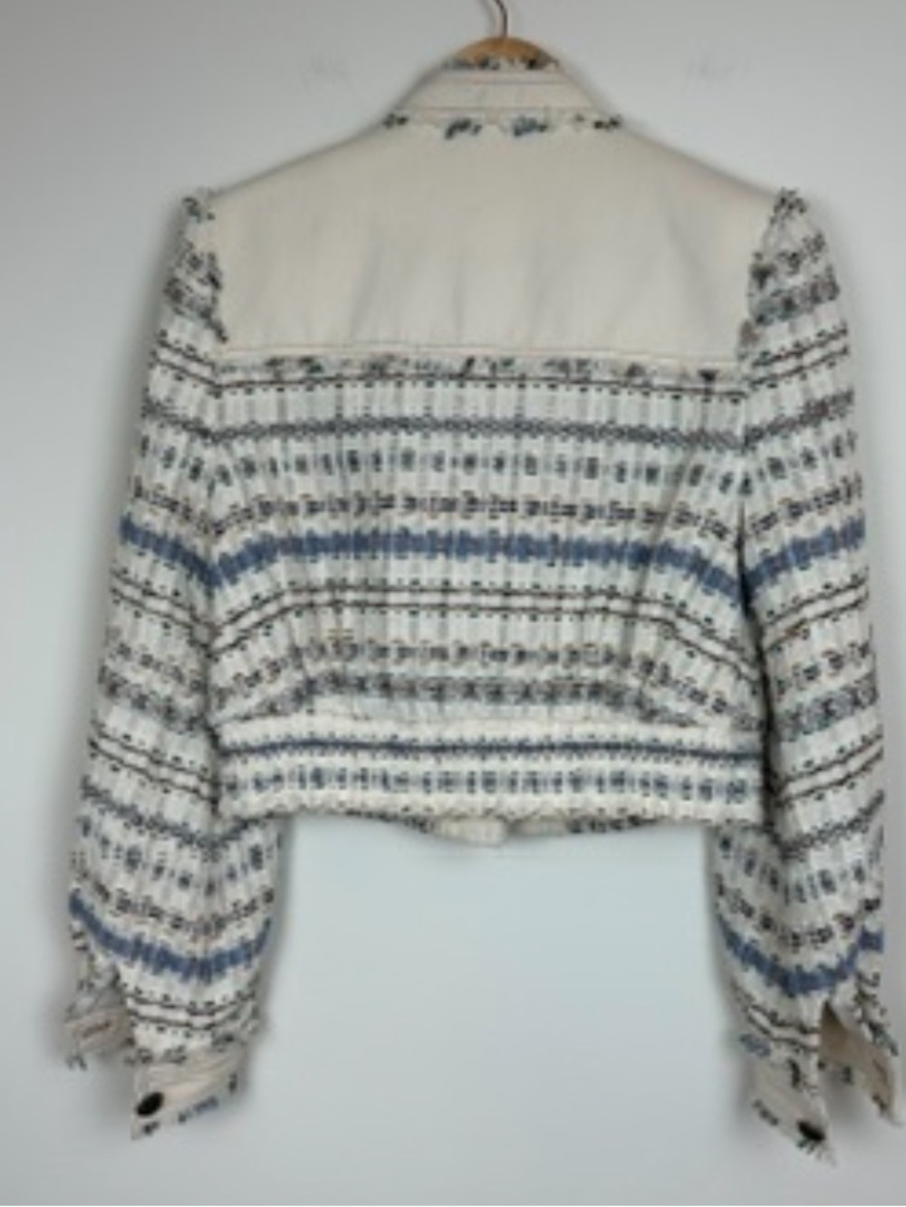 Veronica Beard Darren Tweed Cropped Denim Twill Paneled Blue Ivory Jacket Sz 6 - Picture 5 of 8